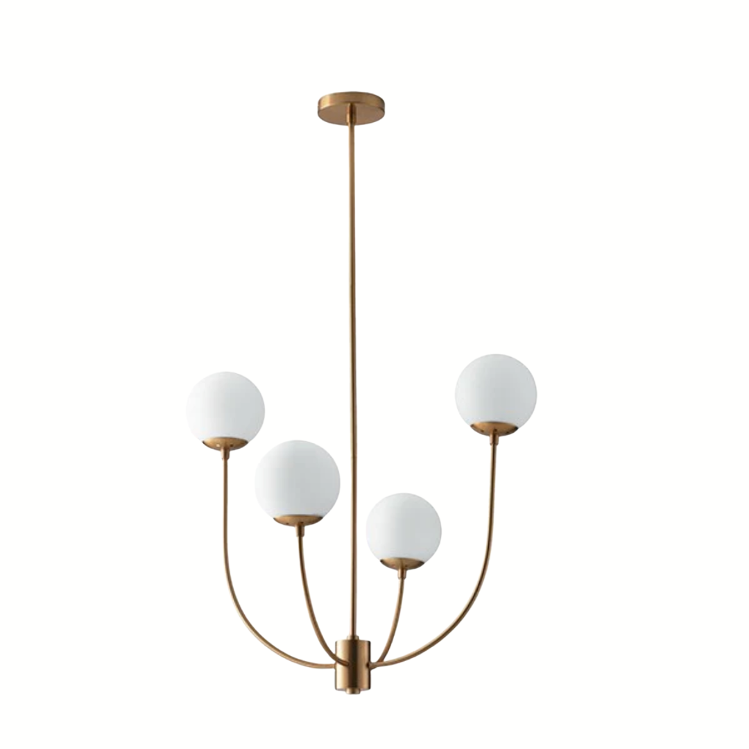 Themys Chandelier Satin gold metal and opal blown glass diffusers  (4 lights)