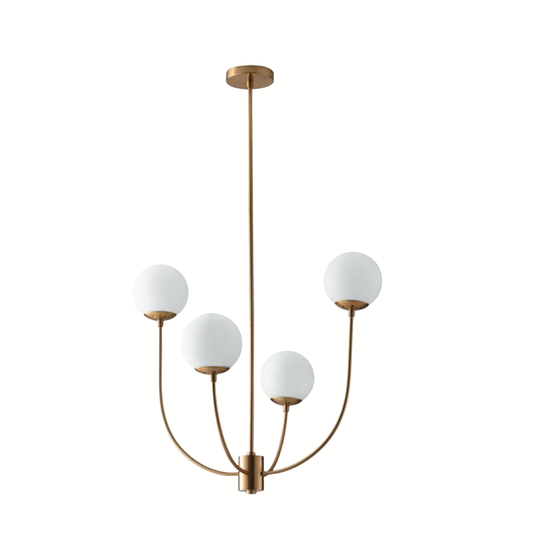 Themys Chandelier Satin gold metal and opal blown glass diffusers  (4 lights)