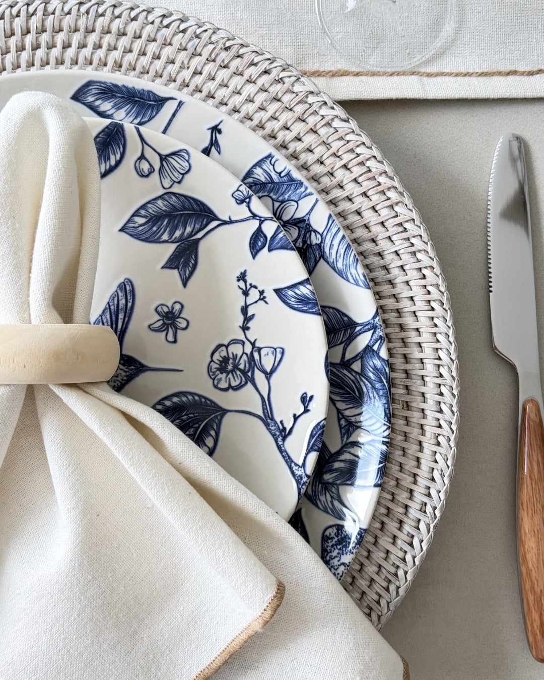 White Rattan Charger Plate | Coastal Underplate & Woven Placemat