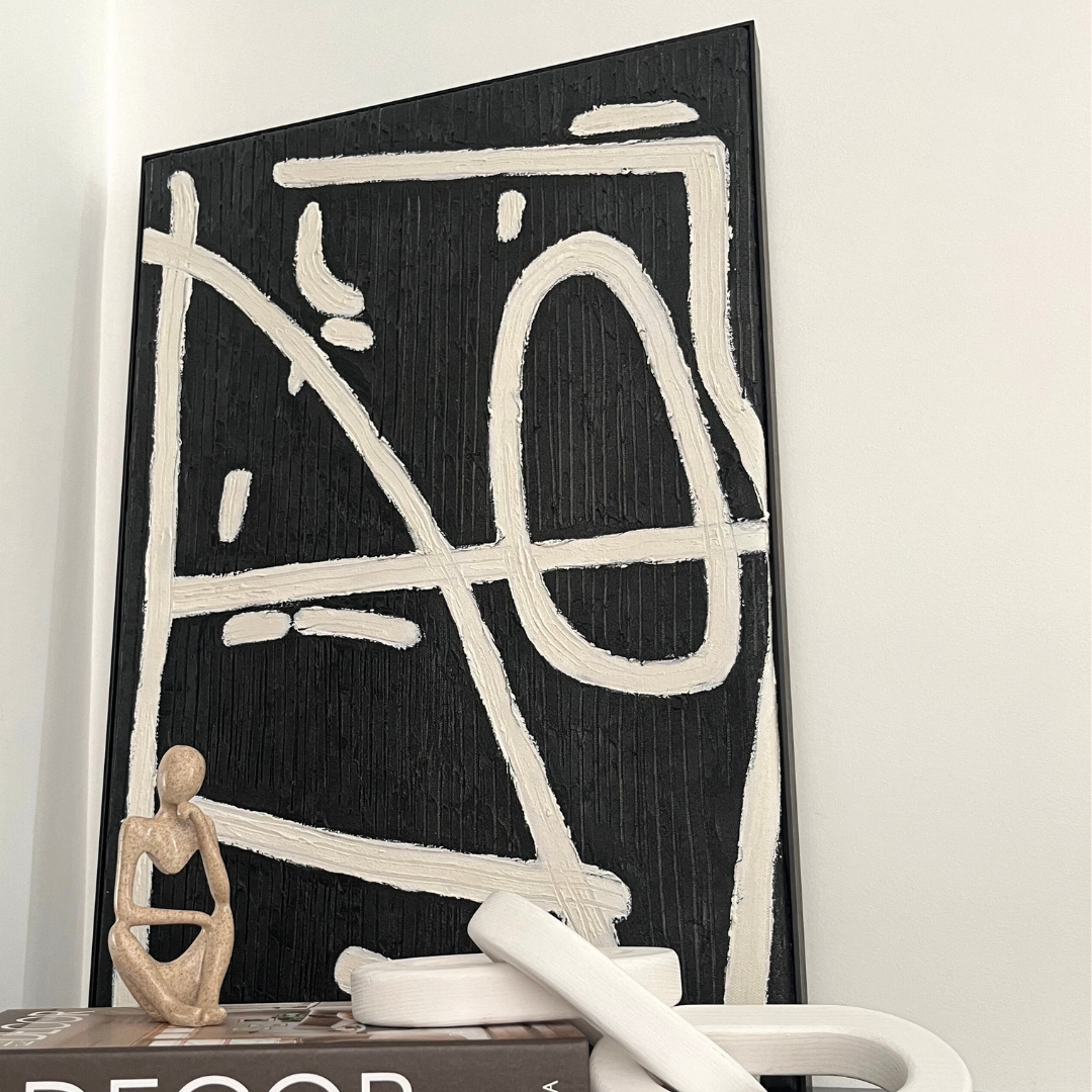 Wall Art Black Beige Abstract Painting