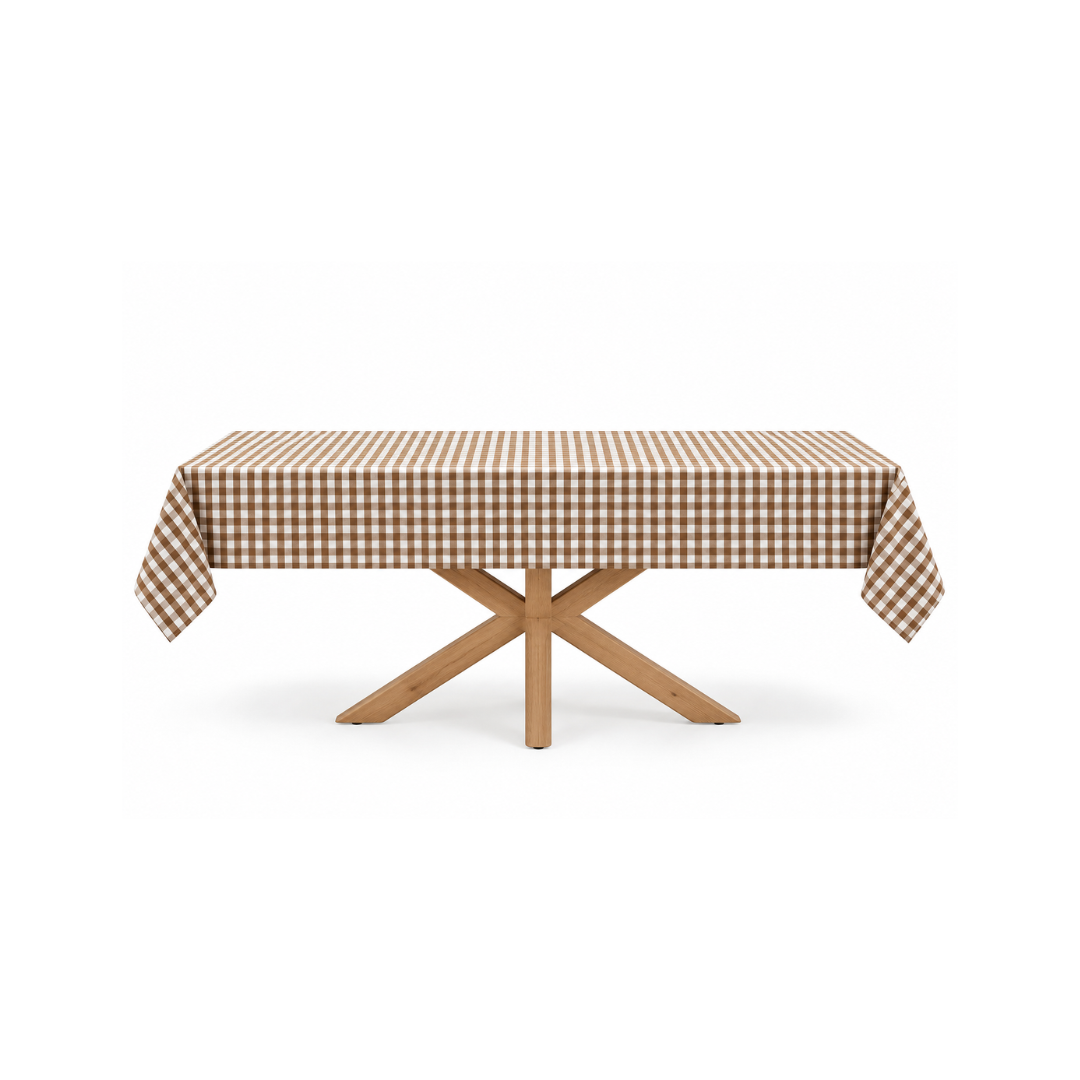 Brown & Beige Gingham Rectangular Water Repellent Tablecloth