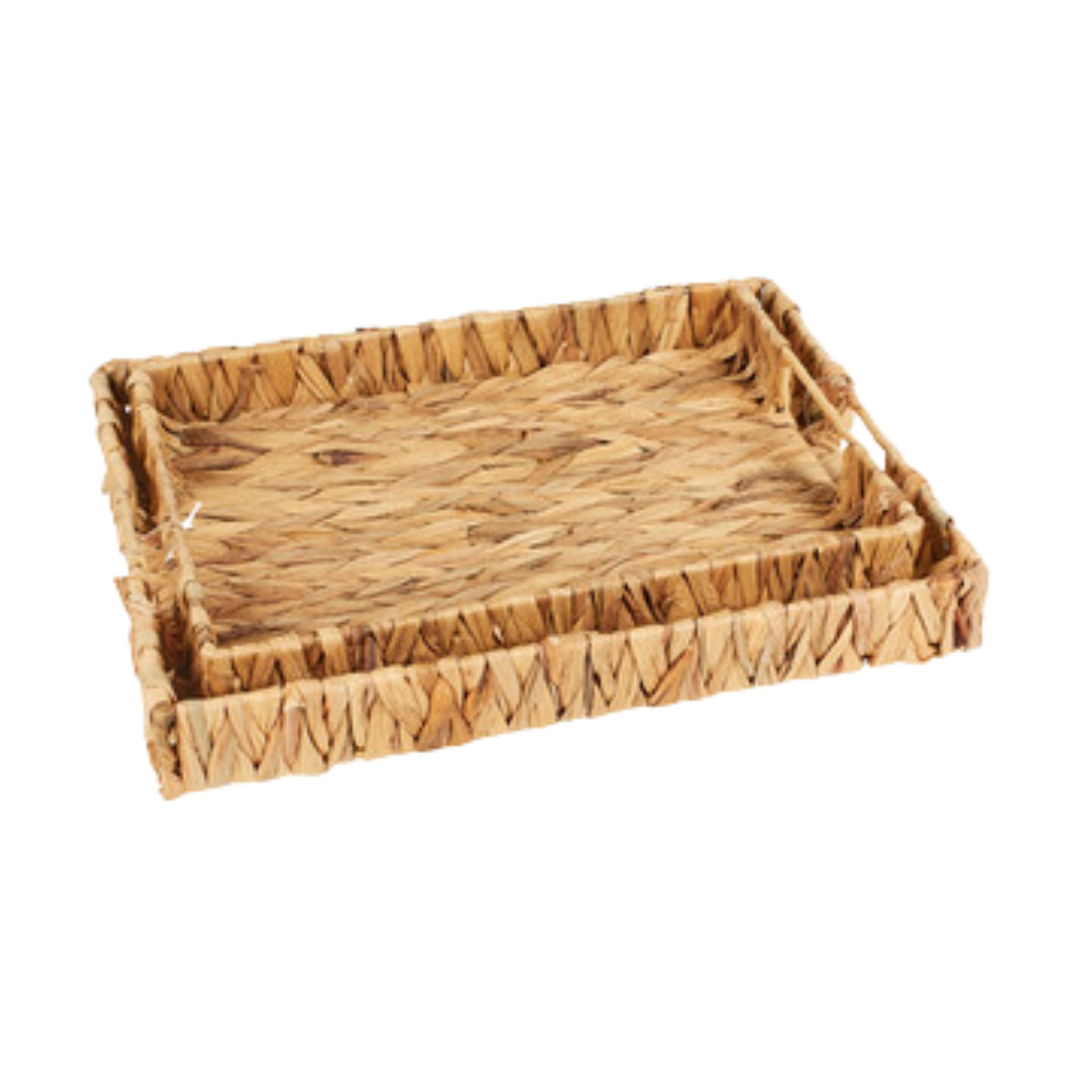 Set of 2 Water Hyacinth Trays – Natural