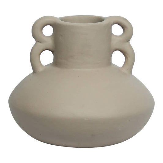 Emi 2-handle sculptural terracotta vase 19cm, handcrafted playful home decor Matisa Deco Ireland.