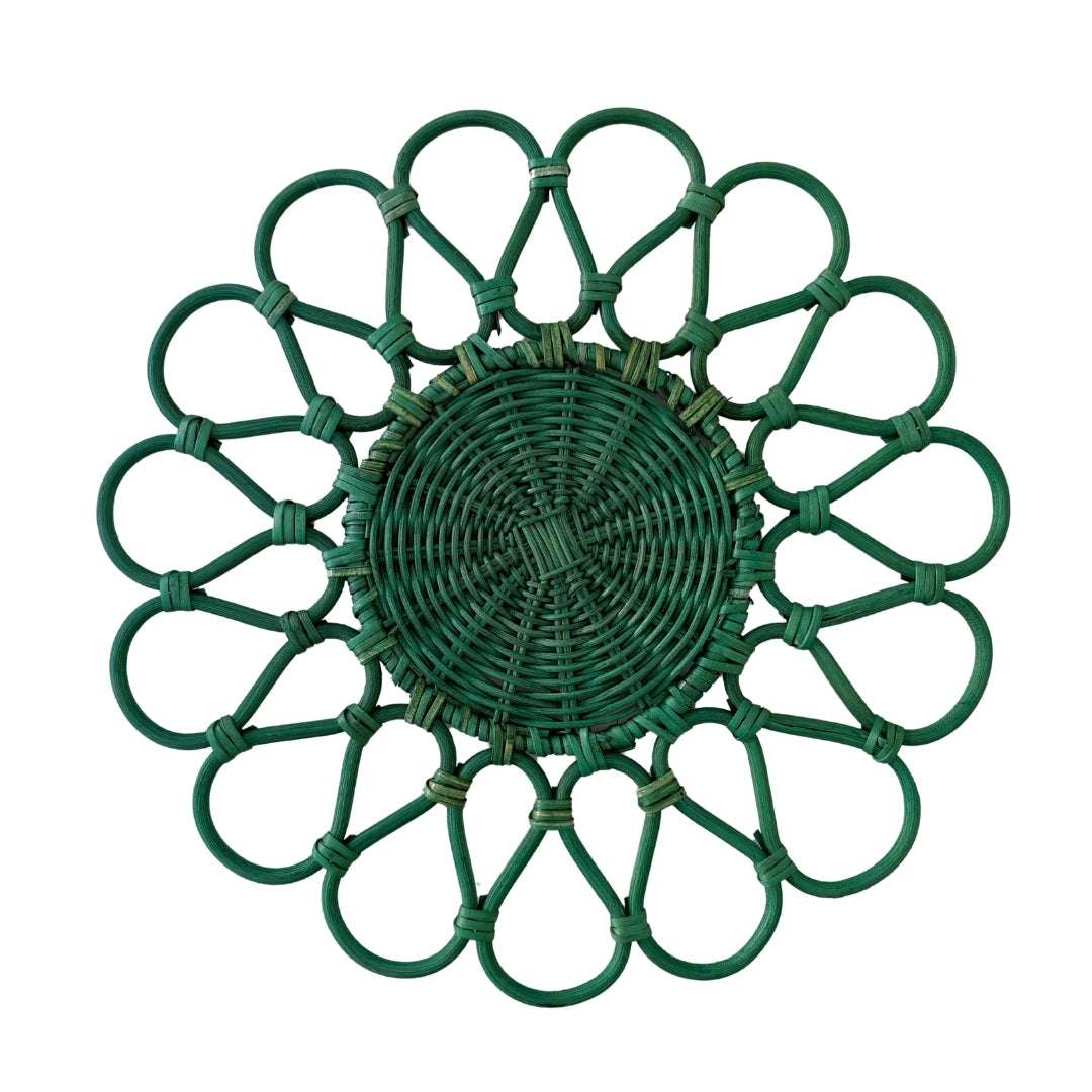 Sol Flora Green Rattan Placemat (Round) | D33cm Underplate