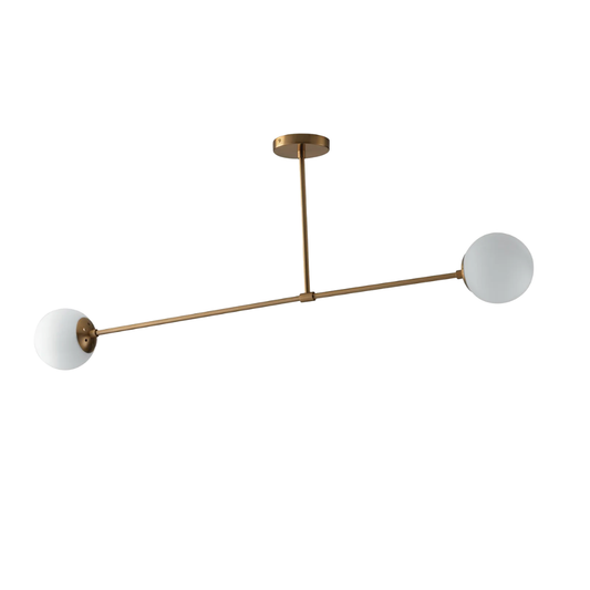 Themys Chandelier Satin gold metal and opal blown glass diffusers  (2 lights)