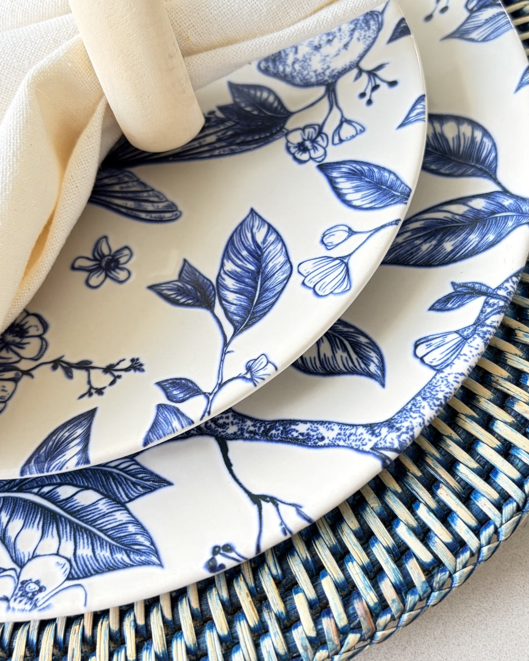 Colibri 12-Piece Ceramic Dinnerware Set | Blue Nature-Inspired Relief Design | Featured in InsideKent Magazine "Blue True" 2026