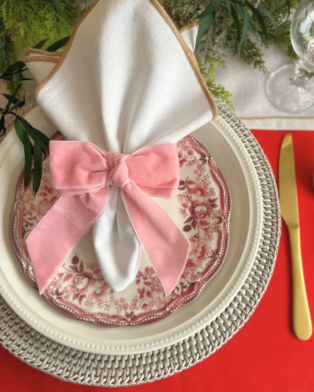 Velvet Pink Bow Napkin Rings - Set of 6