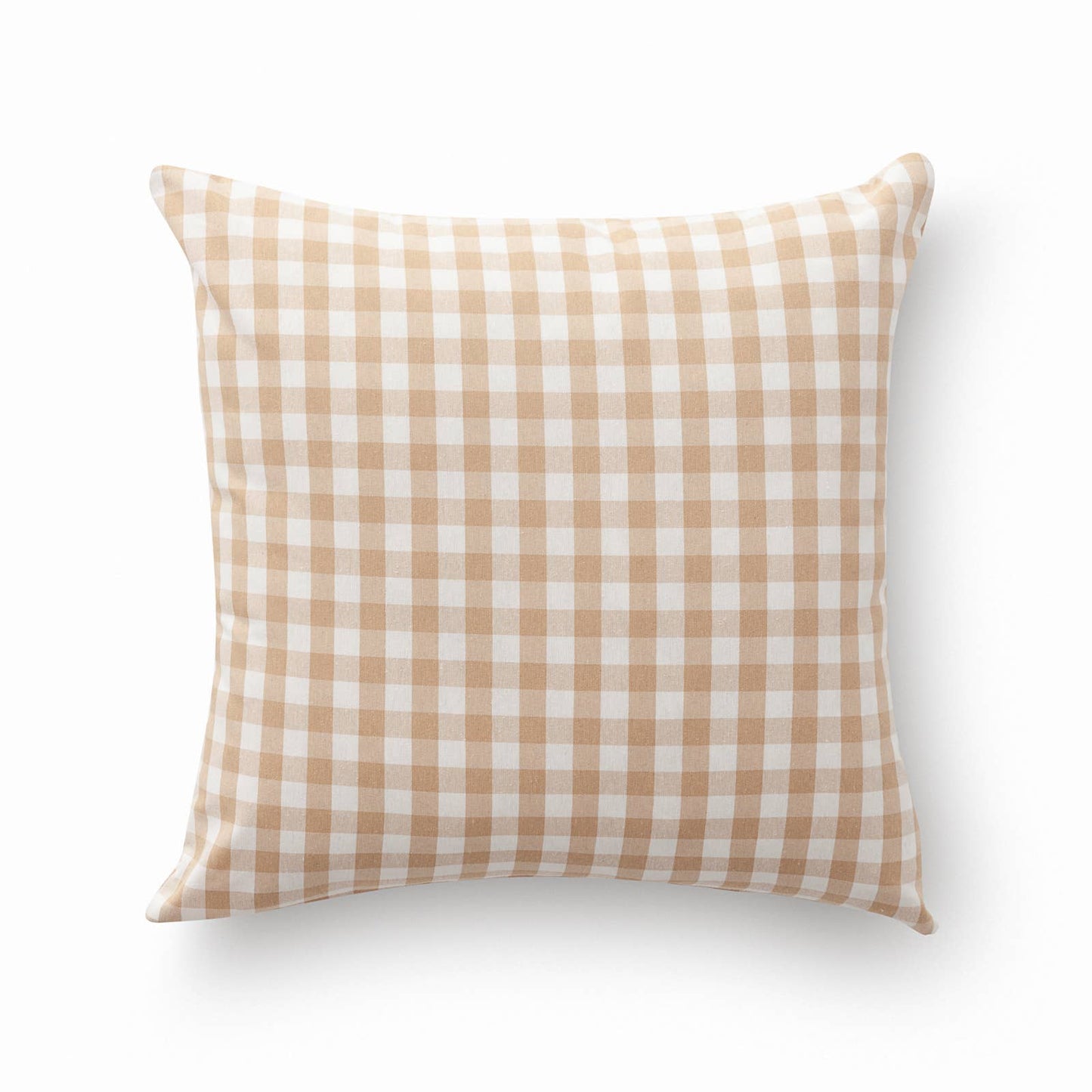 Checkered pillow with brown and white pattern on a white background