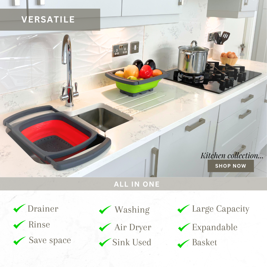 Collapsible Kitchen Colander Strainer, Over The Sink or freestanding