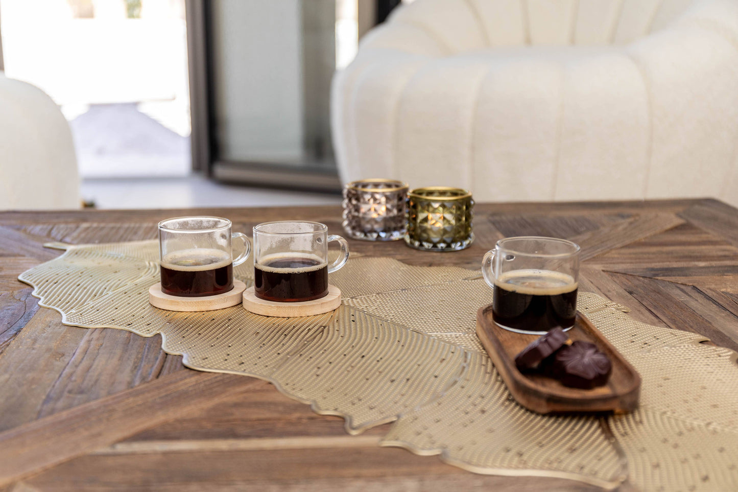 Set of 2 Clear Glass Espresso Cups with Bamboo Saucers