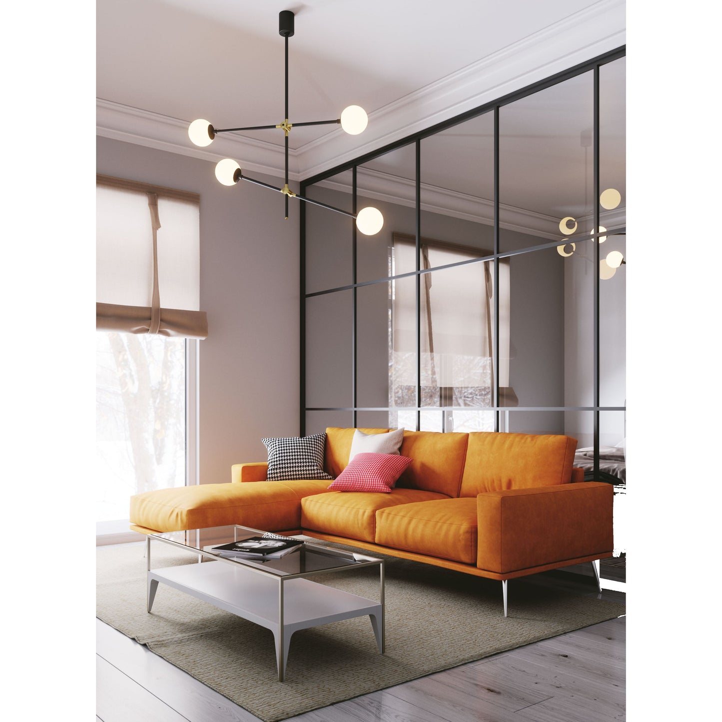 ANTITESI Pendant Lamp Black Metal -Gold Brass - Matt White (4 lights)