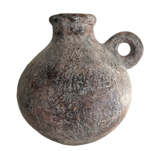Tanvi waterproof grey terracotta vase 25cm, on a white background handcrafted artisan pot for indoor and outdoor decor.
