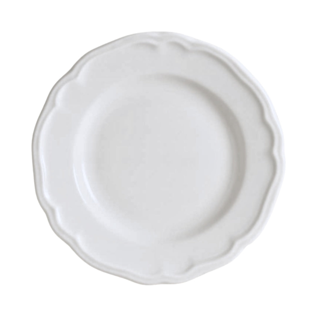 Set of 6 Charlotte 26cm heavy white stoneware dinner plates in modern farmhouse style. 