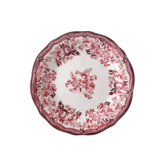 Single Faustine 20.5cm dessert plate in antique red and pink floral porcelain, brand-new design on white 