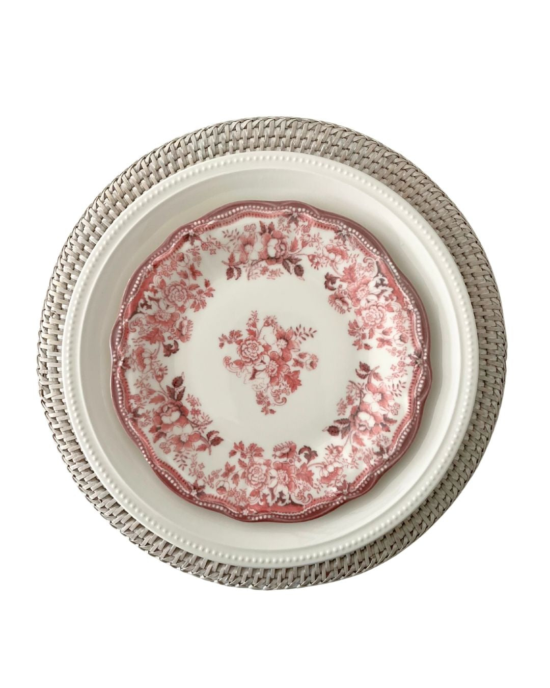 Our Faustine Dessert Plates in Pink Porcelain, paired with our White Rattan Charger Plates, have been featured in
Living North Magazine – February 2026