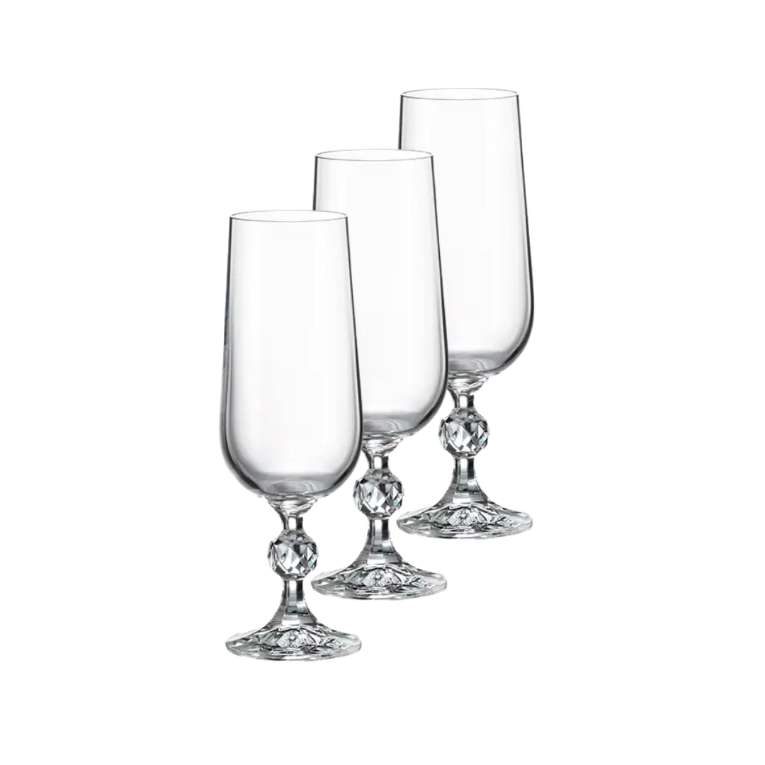 Matignon Crystal Flutes – Bohemian Glass Champagne Flutes – Set of 3 (18cl)