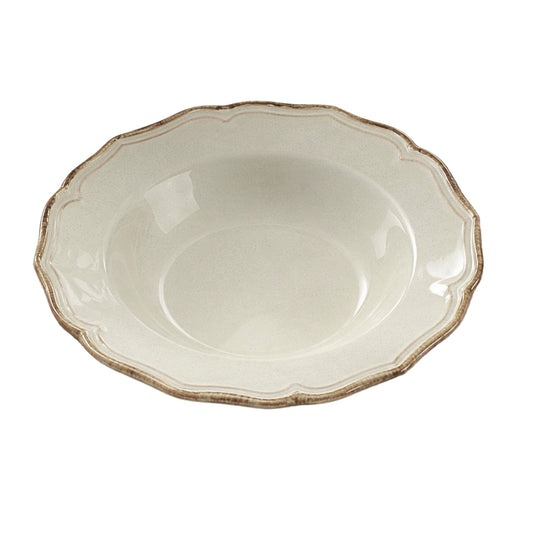 Beige stoneware deep plate 23.5 cm with glossy glaze and French inspired scalloped edge