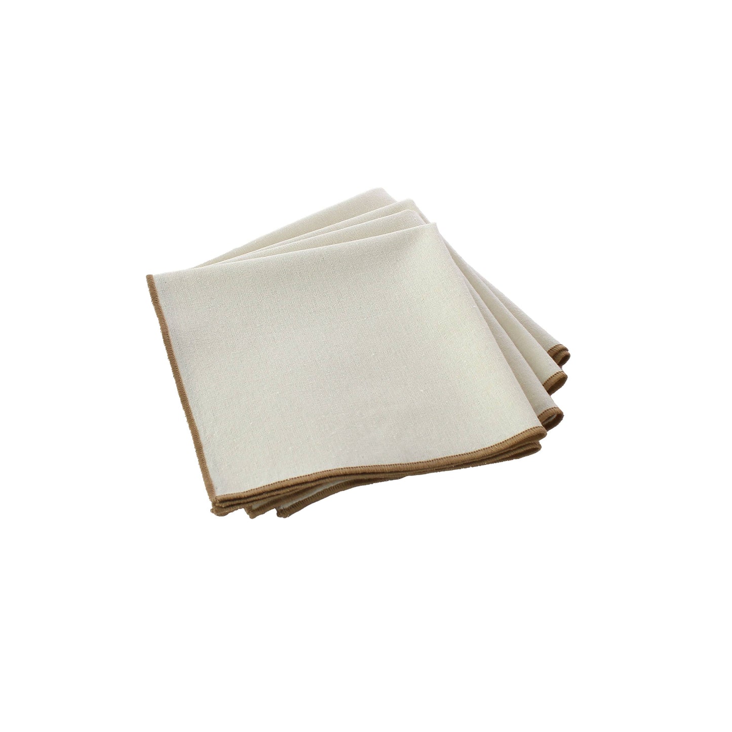 Set of 4 natural beige cloth napkins with handcrafted jute trim made from textured recycled cotton in sand and cream tones.