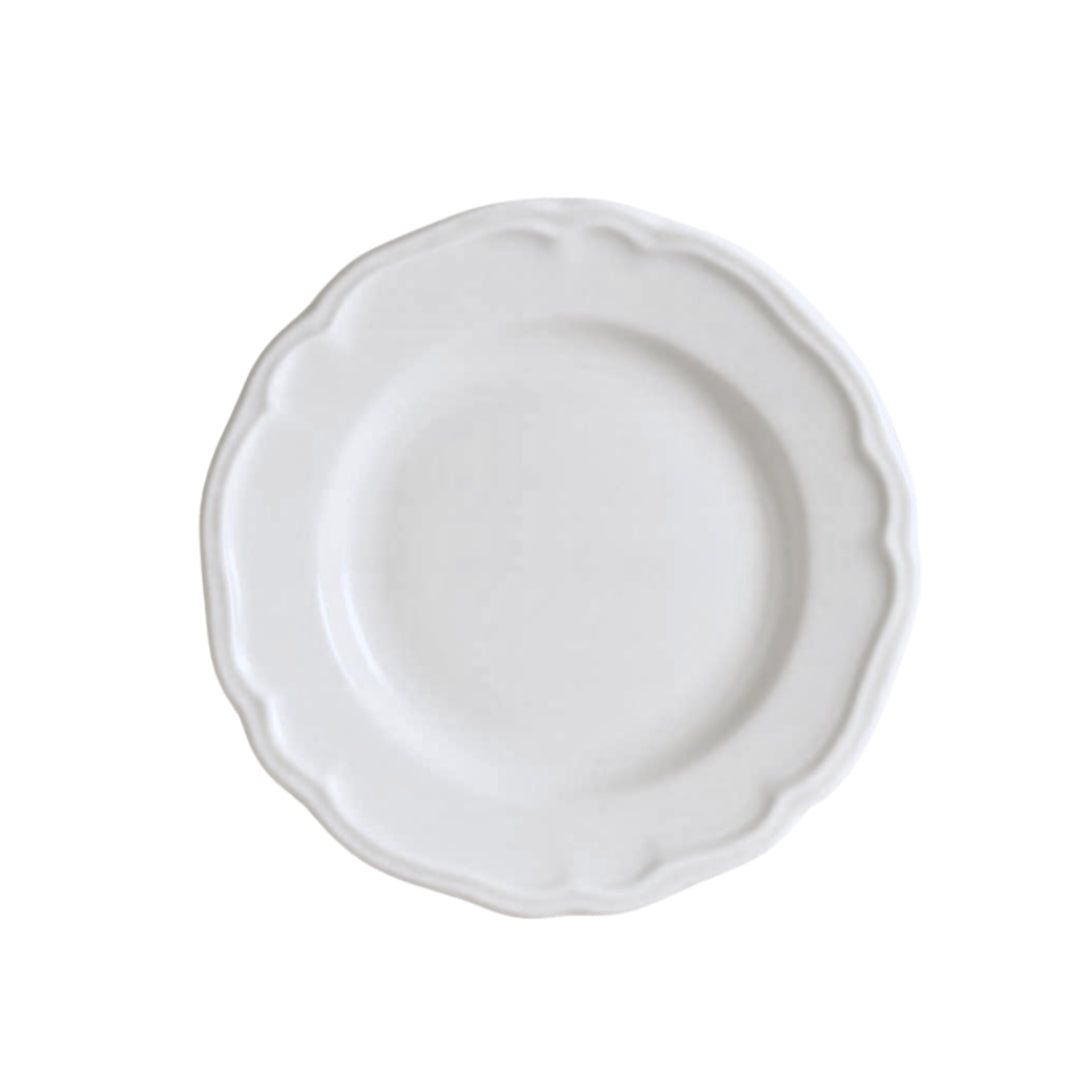 Set of 6 Charlotte 20cm white stoneware dessert plates, minimalist elegant side plates made in Turkey.
