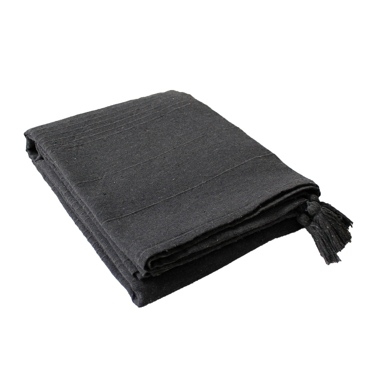 COASTAL Water-Repellent Tablecloth in dark grey with charcoal with cotton tassels on white background