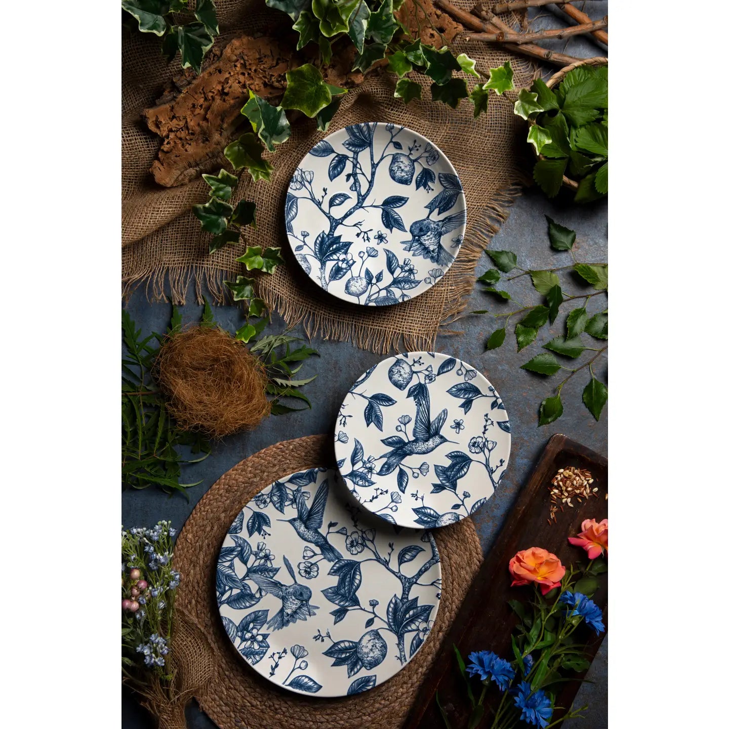 Ethereal table setting featuring the Excelsa Colibri set in the March 2026 Blue True editorial style.