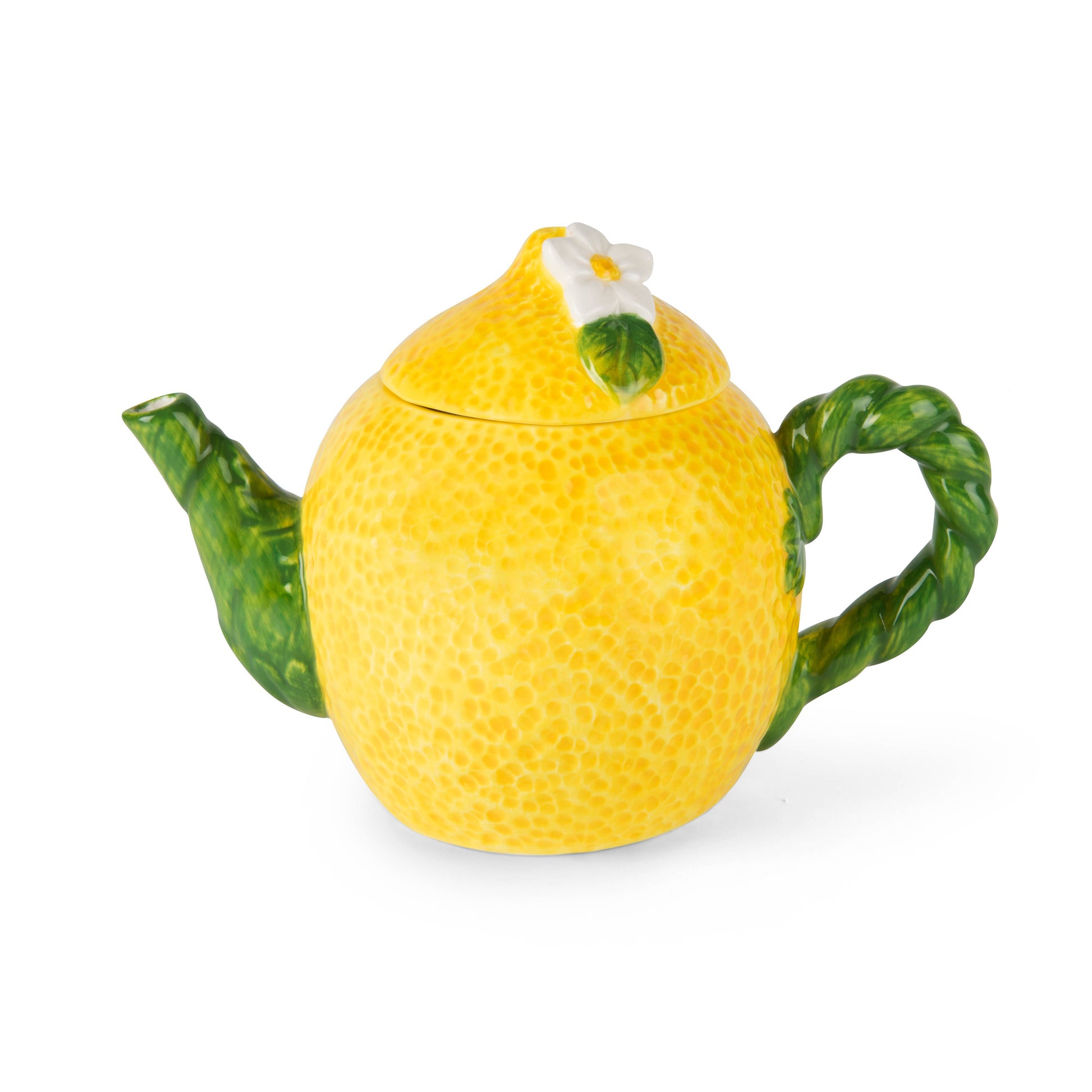 Excelsa Amalfi 500ml ceramic lemon teapot with vibrant Mediterranean Salerno on a white background.