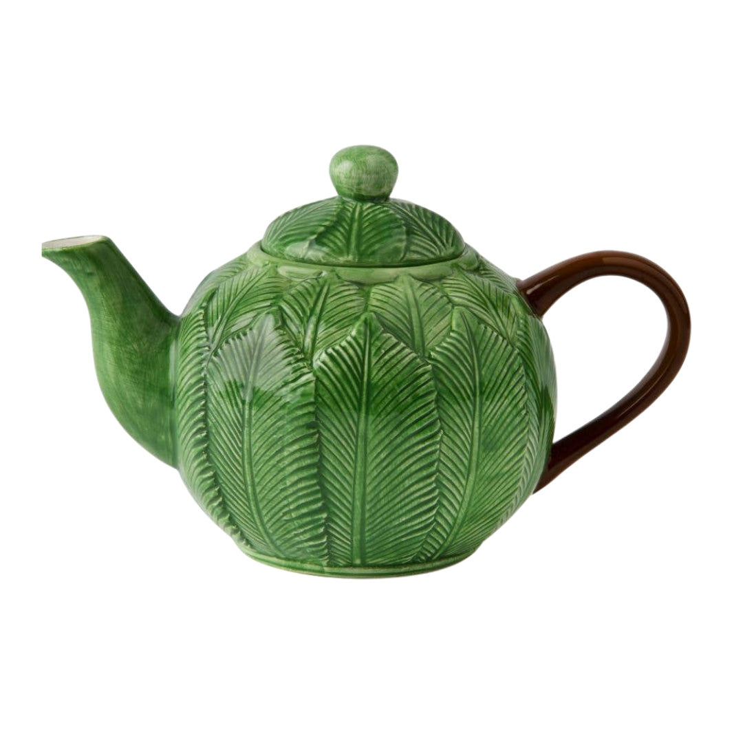 Botanical Foliage Ceramic Teapot with Green Leaf Design by Excelsa on white background