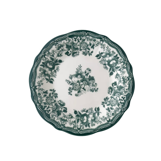 Set of 6 Faustine green floral porcelain dessert plates (20.5cm) in timeless heritage vintage style.