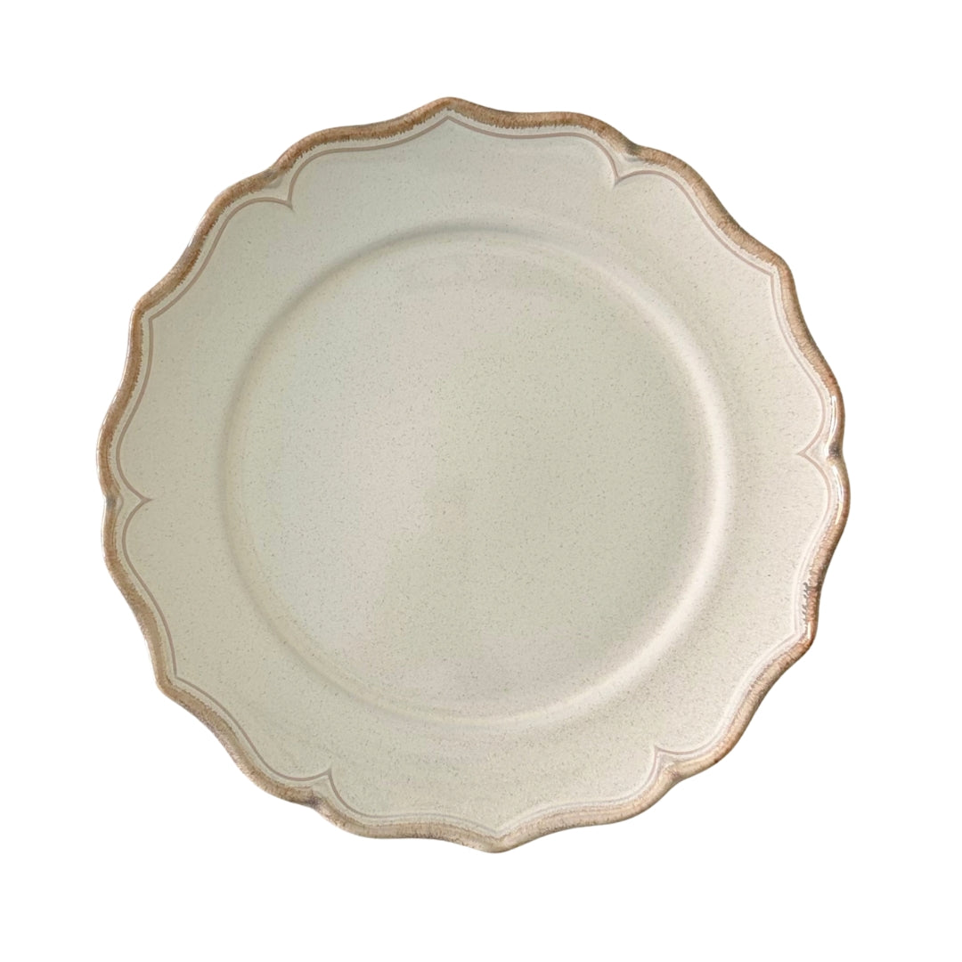 Beige stoneware dessert plate with romantic French inspired design