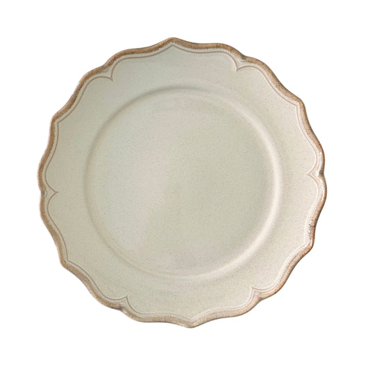 Beige stoneware dessert plate with romantic French inspired design