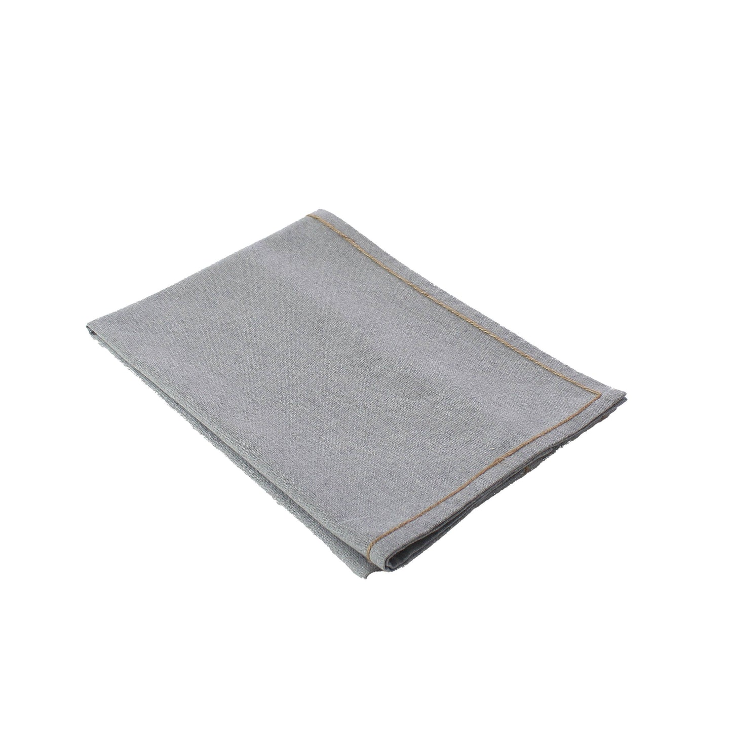 Silver ash grey water repellent table runner with handcrafted natural jute trim made from textured recycled cotton.