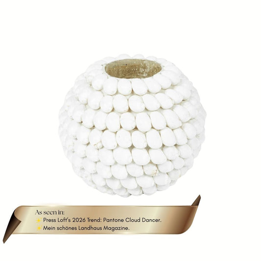 Large Bubble Candle Holder in white shell, 12cm sculptural tealight holder featured in Mein schönes Landhaus
Magazine and Press Loft 2026 Trend Selection.