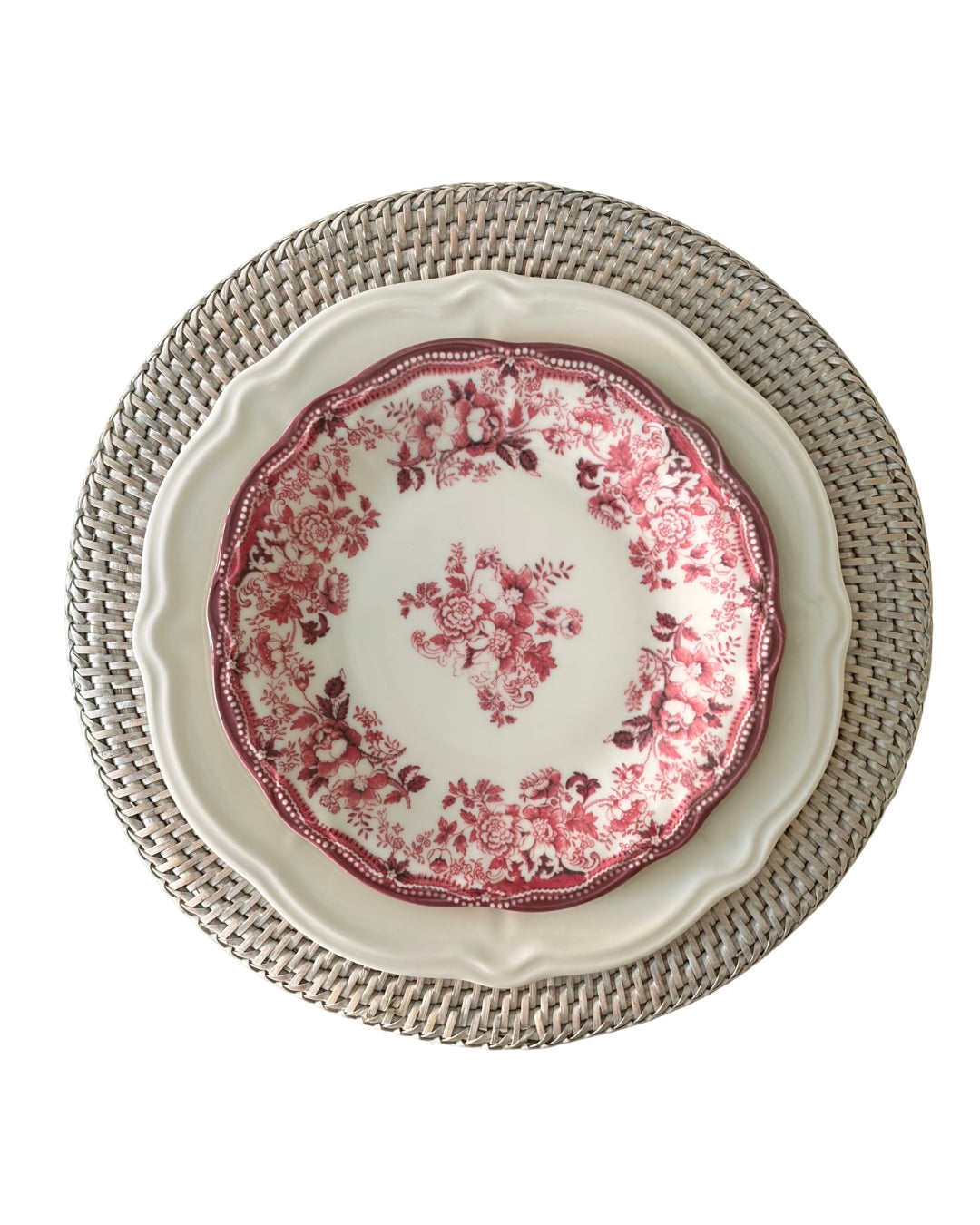 A tiered table setting showing the 26cm dinner plate layered with the matching dessert plate for a professional interior look.