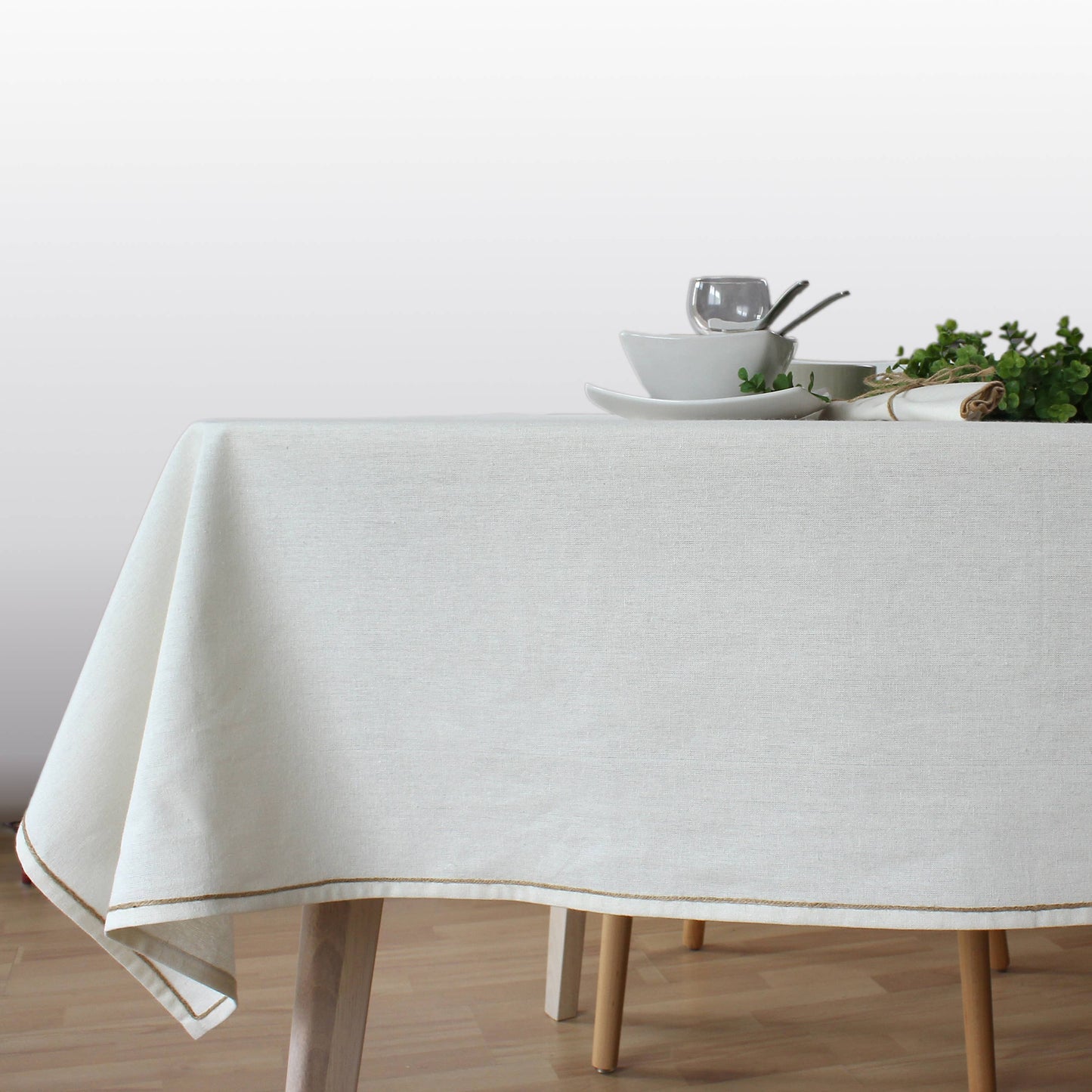 Organic Modern  tablecloth in natural beige for coastal and bohemian chic table settings