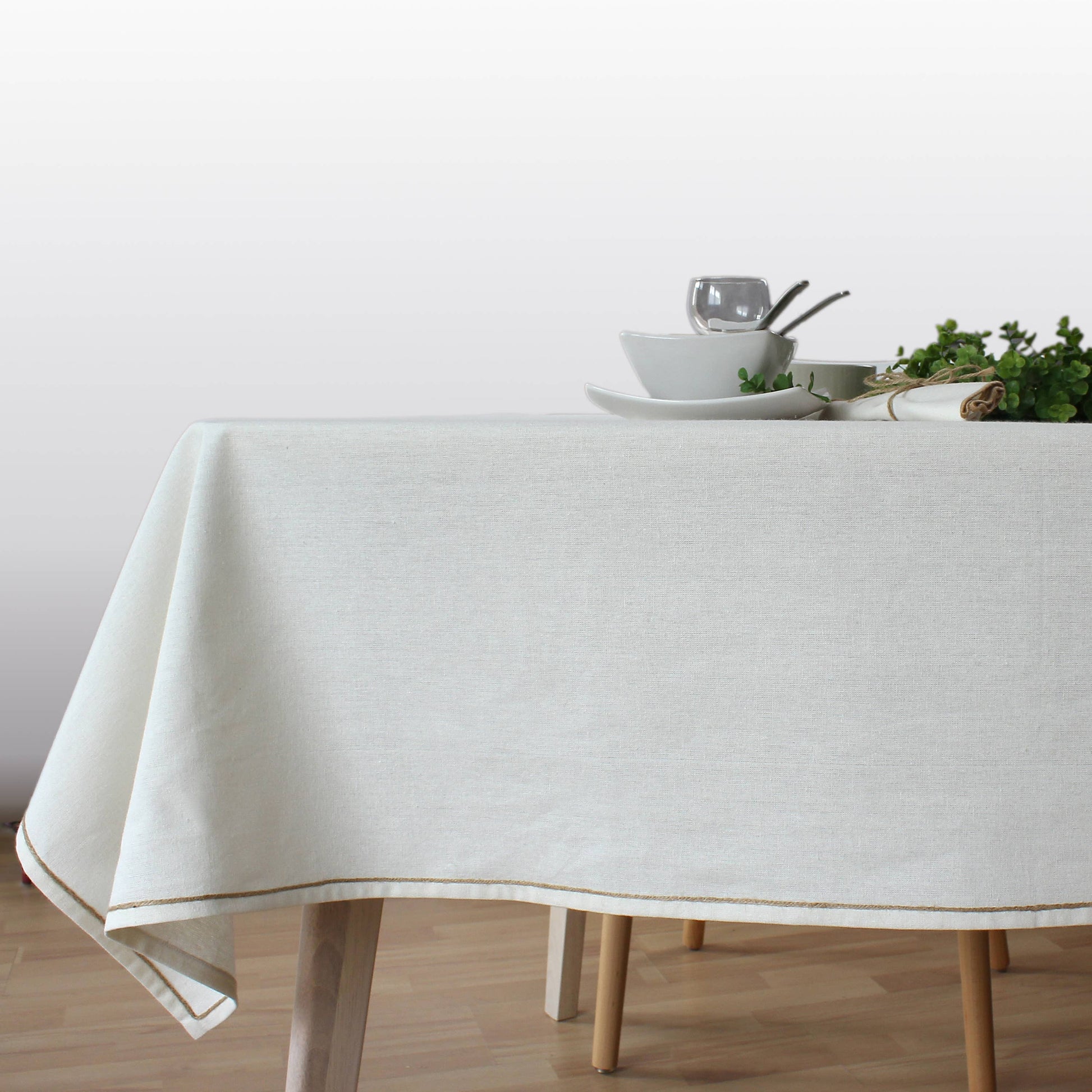 Organic Modern  tablecloth in natural beige for coastal and bohemian chic table settings