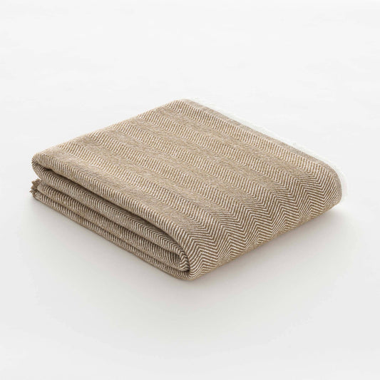 NATURE artisan fringed throw in Flax, a soft light brown and beige natural cotton blanket.
