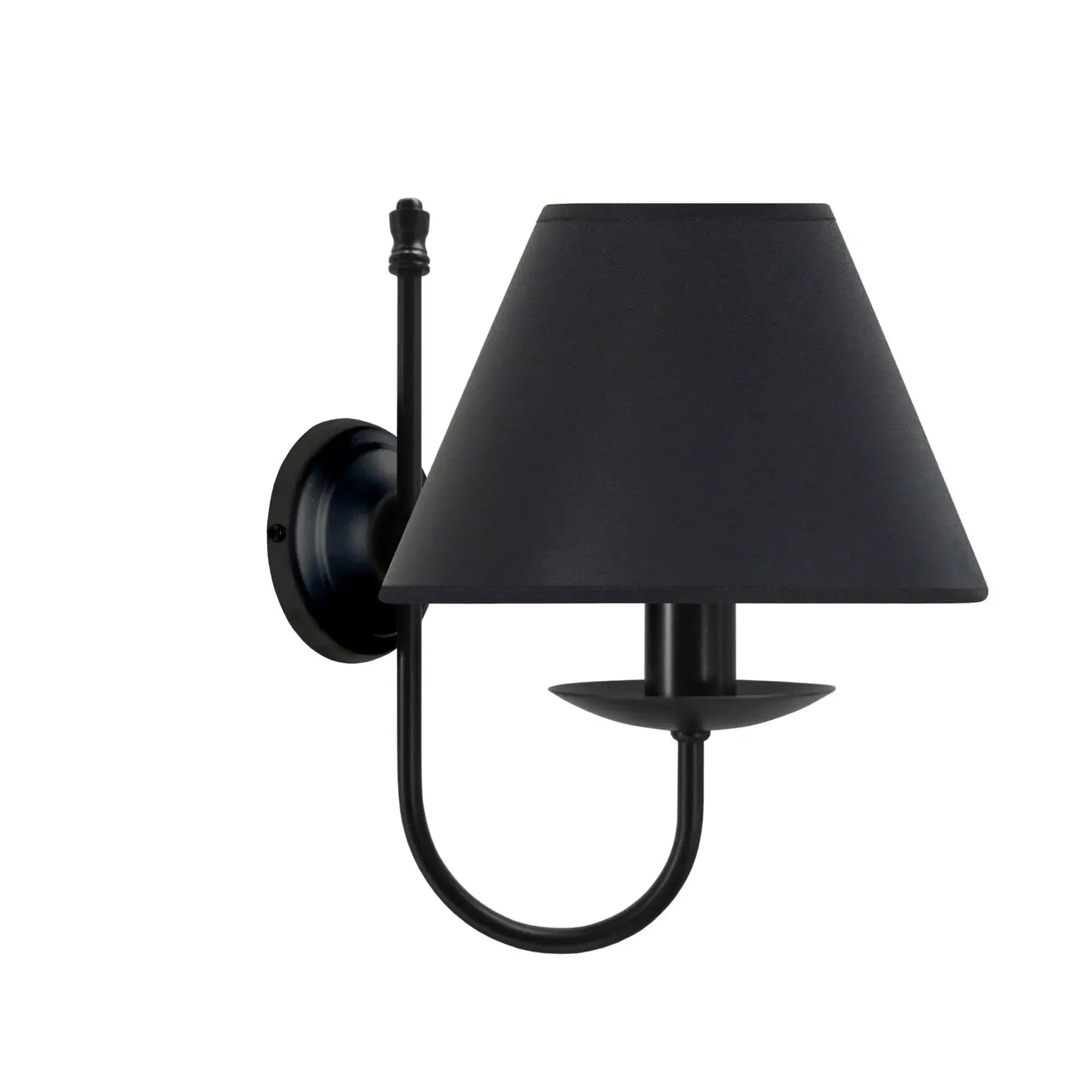 Handmade Provençale single black metal wall lamp with black empire fabric shade.