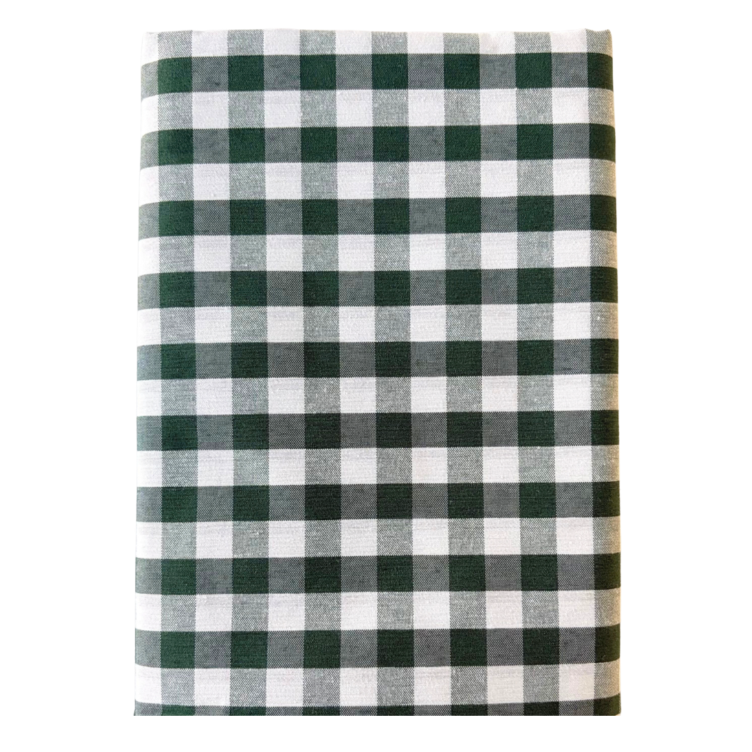 Green gingham round water repellent tablecloth with cotton look texture