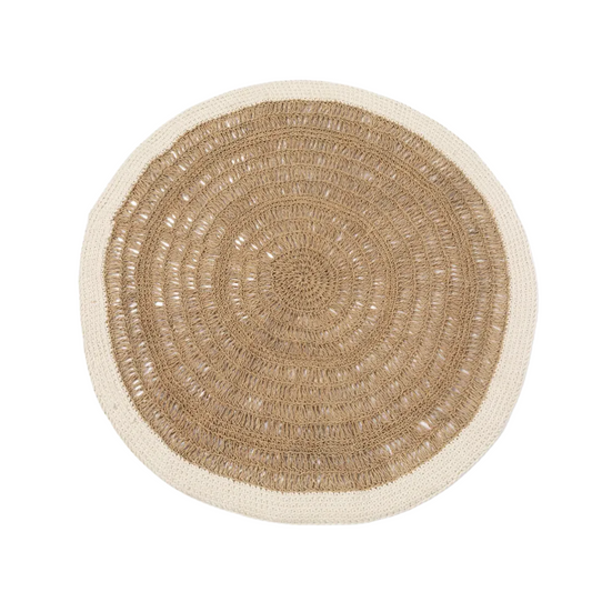 The Seagrass & Cotton Round Rug Carpet - Natural/White - 100cm