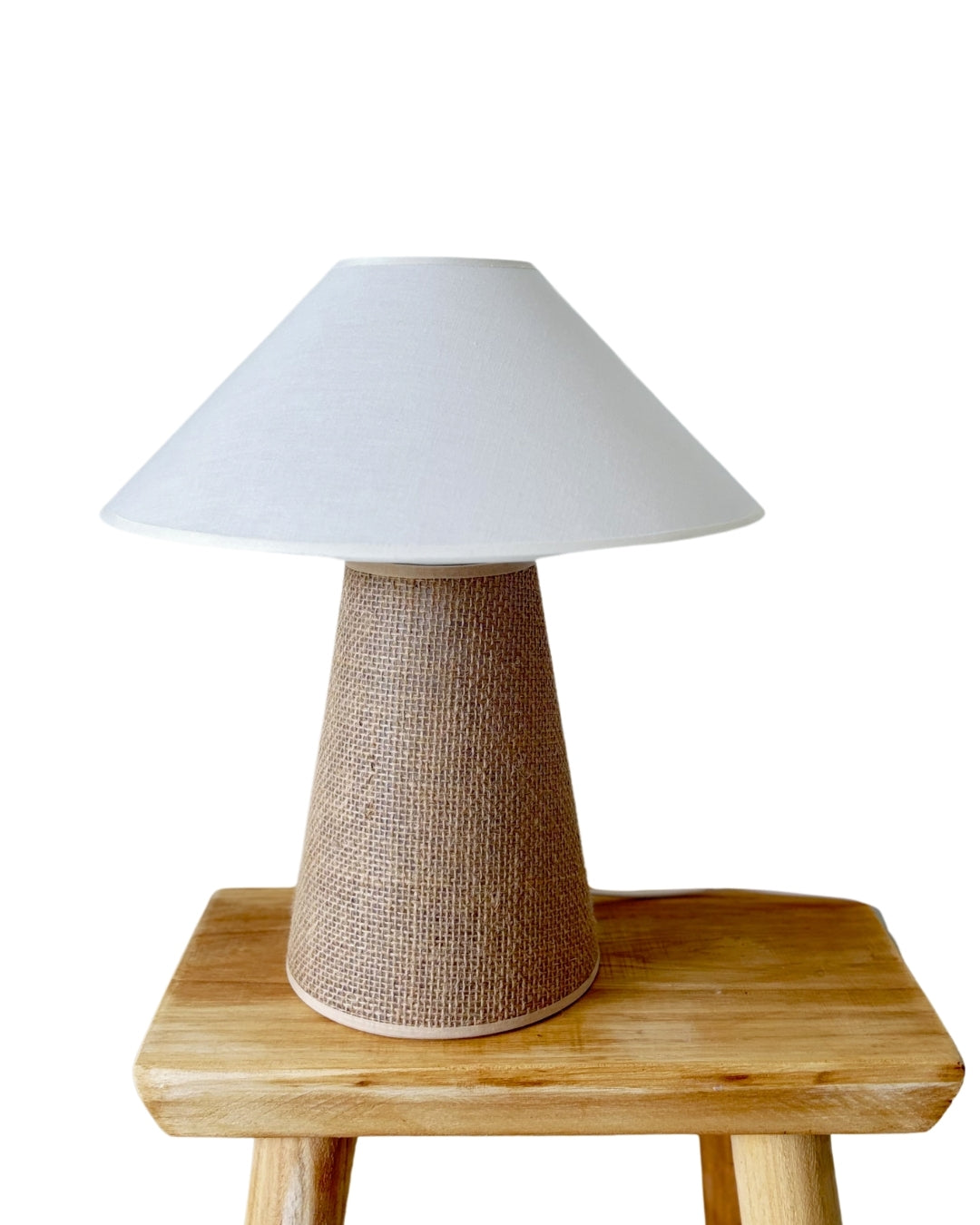 Sculpt artisan lamp 34cm height shown next to a coffee cup for accurate size perspective.
