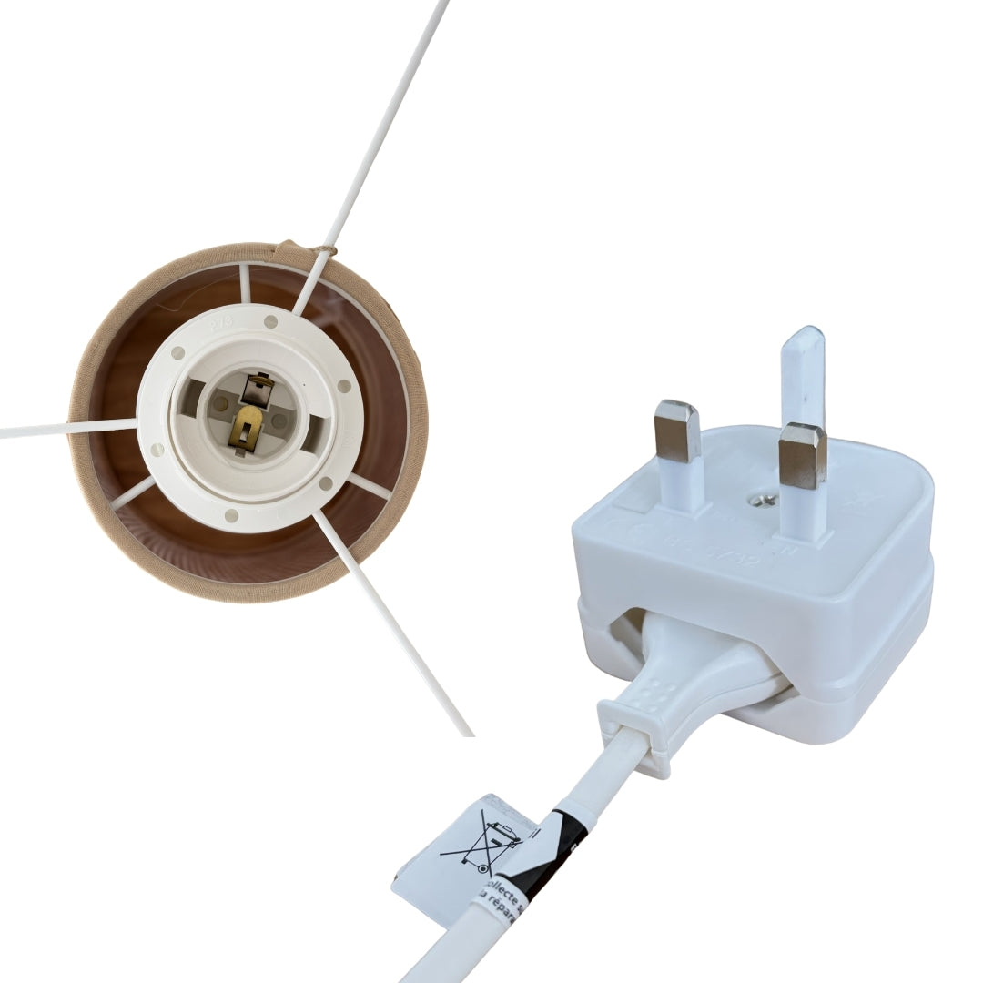 European plug and included UK power adapter for the Sculpt artisan lamp, ensuring global compatibility.