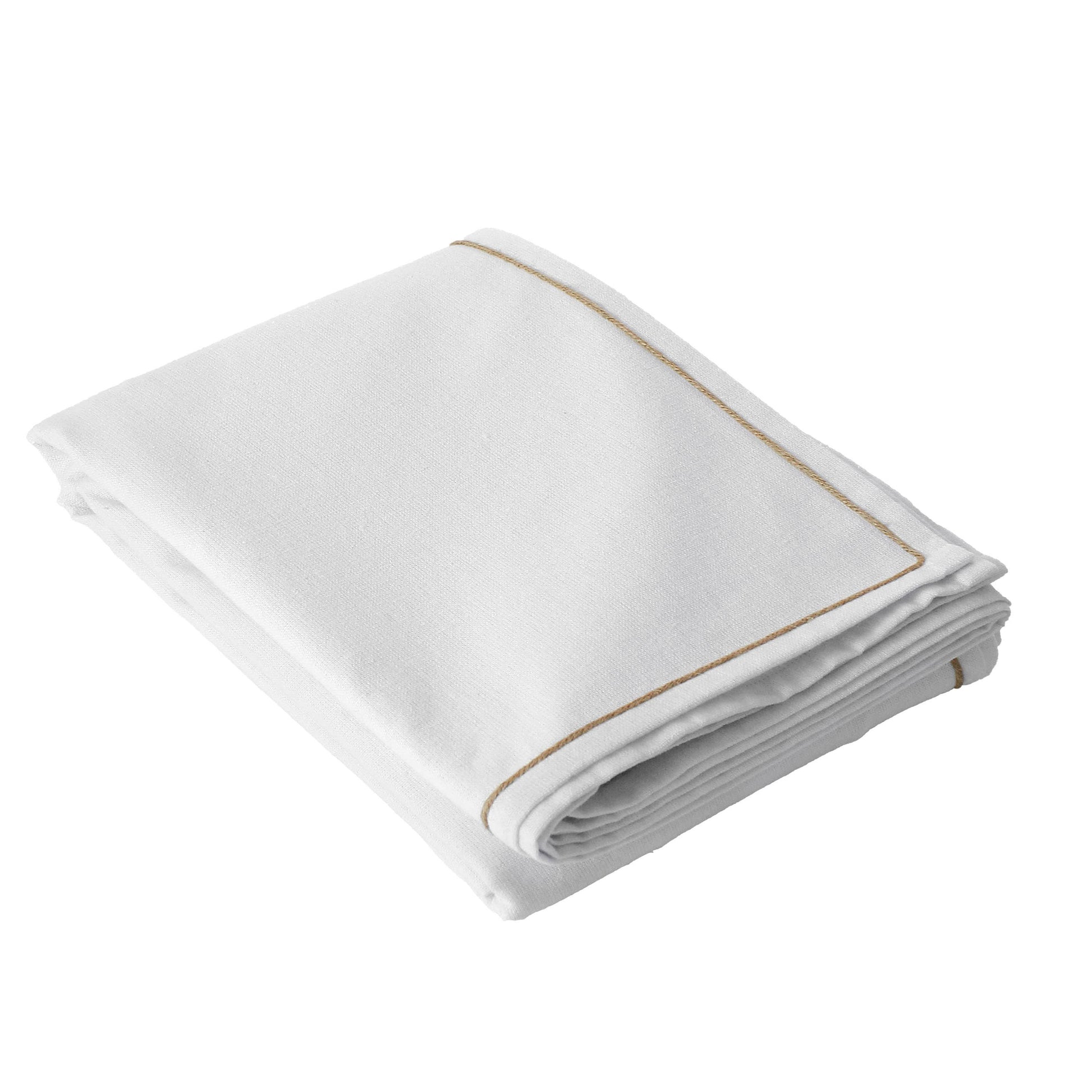 Water-Repellent Tablecloth in Crisp White with Jute Border on white background