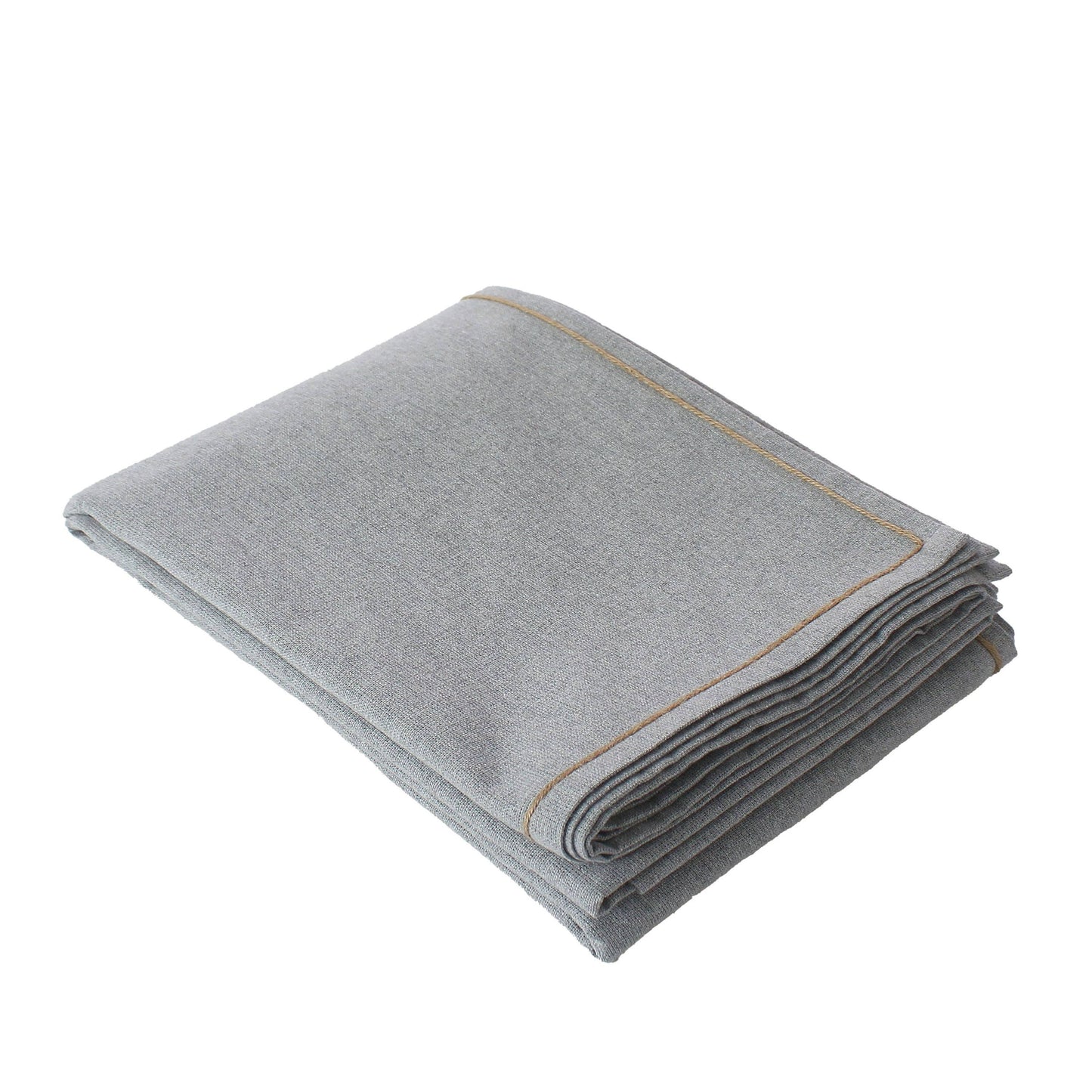 Grey silver ash tablecloth with water repellent finish and artisanal natural jute festoon border.