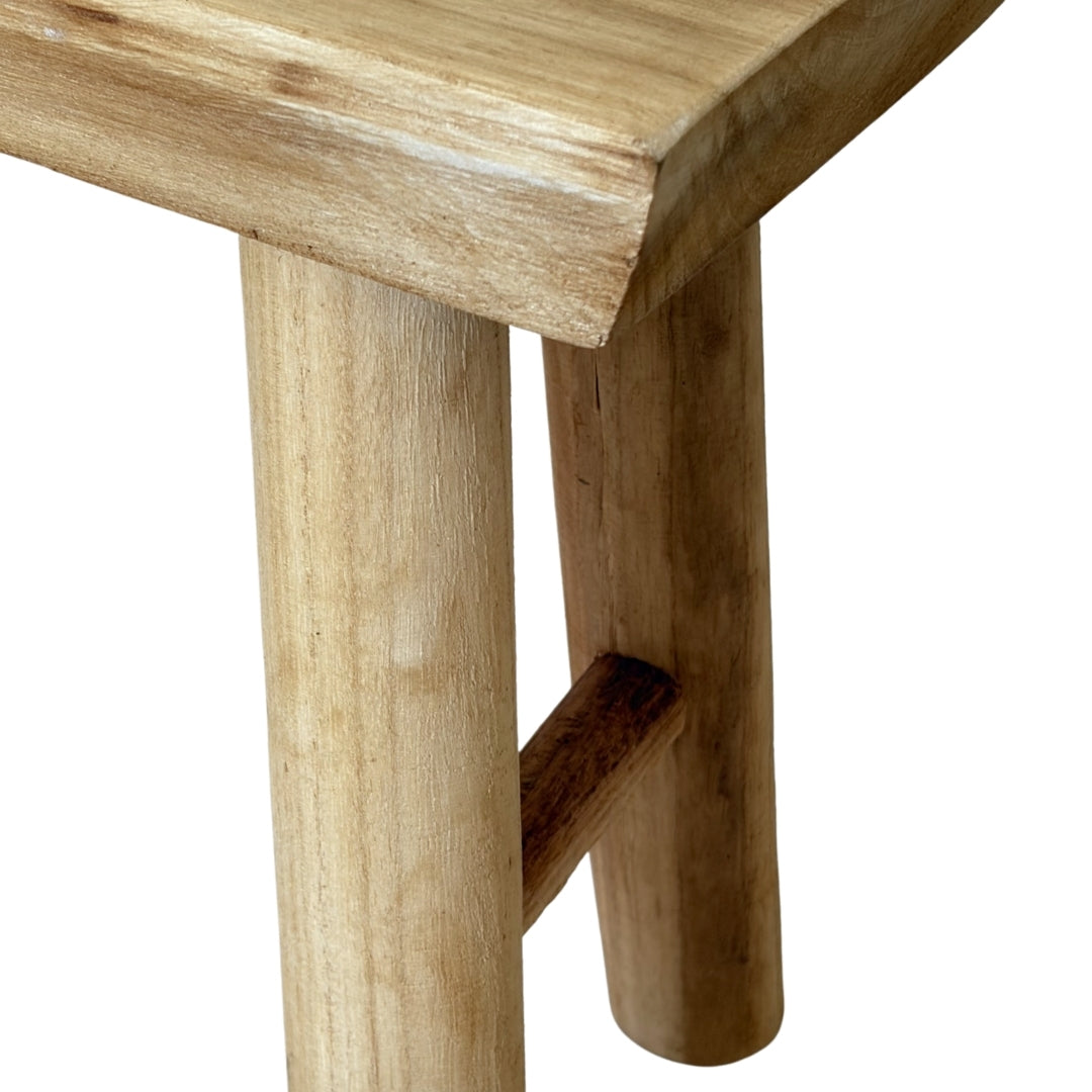 Close-up of a wooden stool with a white background